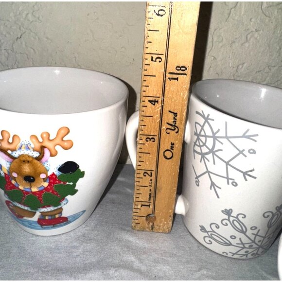 Set Of 3 Holiday Reindeer Ceramic Mugs - Picture 2 of 4